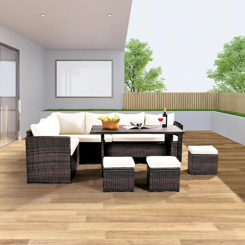 Wumiokio 7 Pieces Outdoor Patio Furniture with Dining Table&Chair