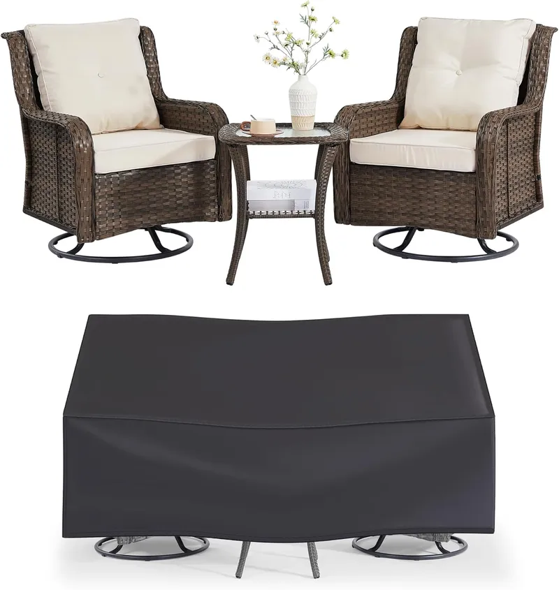 Wumiokio Patio Furniture Sets, 3 Pieces Swivel Chairs